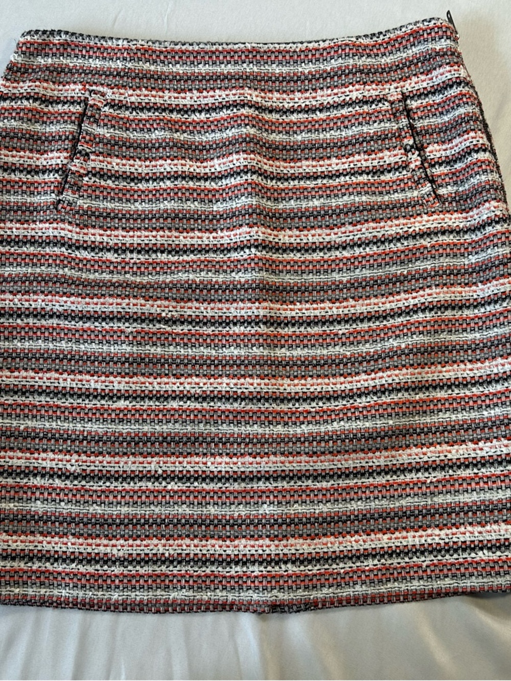Halogen Striped Tweed Mini Skirt in Coral, Black & White